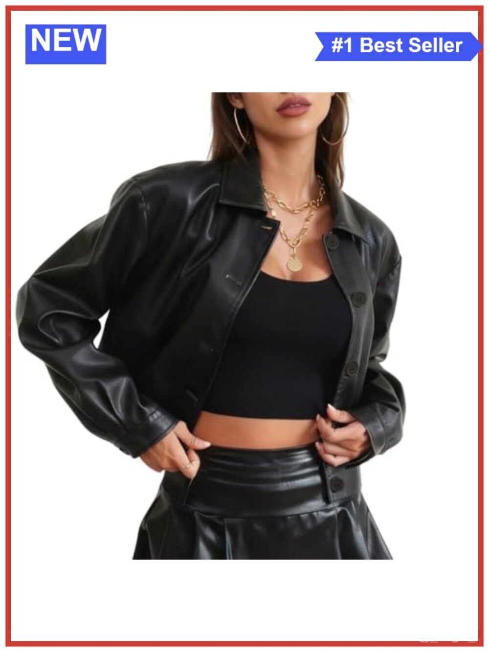 Cropped Faux Leather Jacket Button Down Lightweight Bomber Motorcycle Coat